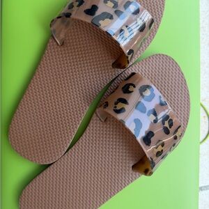 Old Navy Leopard Print Clear Strap Slide Sandals - Taupe Base Size 6